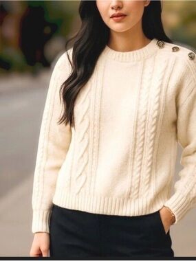 J.Crew Cable Knit Button Shoulder Sweater Lambswool Alpaca Blend Size S